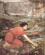 John William Waterhouse Study:Maiidens picking Flowers by a Stream (mk41) oil on canvas